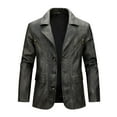 thumbnail image 2 of Tops for Men Motorcycle Jacket Turndown Collar Leather Casual Solid Winter Suit Coat Mens Coats Dark Gray L, 2 of 6