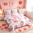 thumbnail image 2 of meiyoeat Strawberry Letter D Twin Bedding for Girls, Kawaii Bowknot Floral Bedding Comforter Set for Bedroom, Pink, Pink Reversible, 7 Pieces, 2 of 6