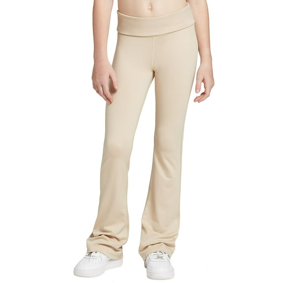 DSG Girls' Momentum Foldover Waist Flare Leggings, Small, Sandy Slate Tan
