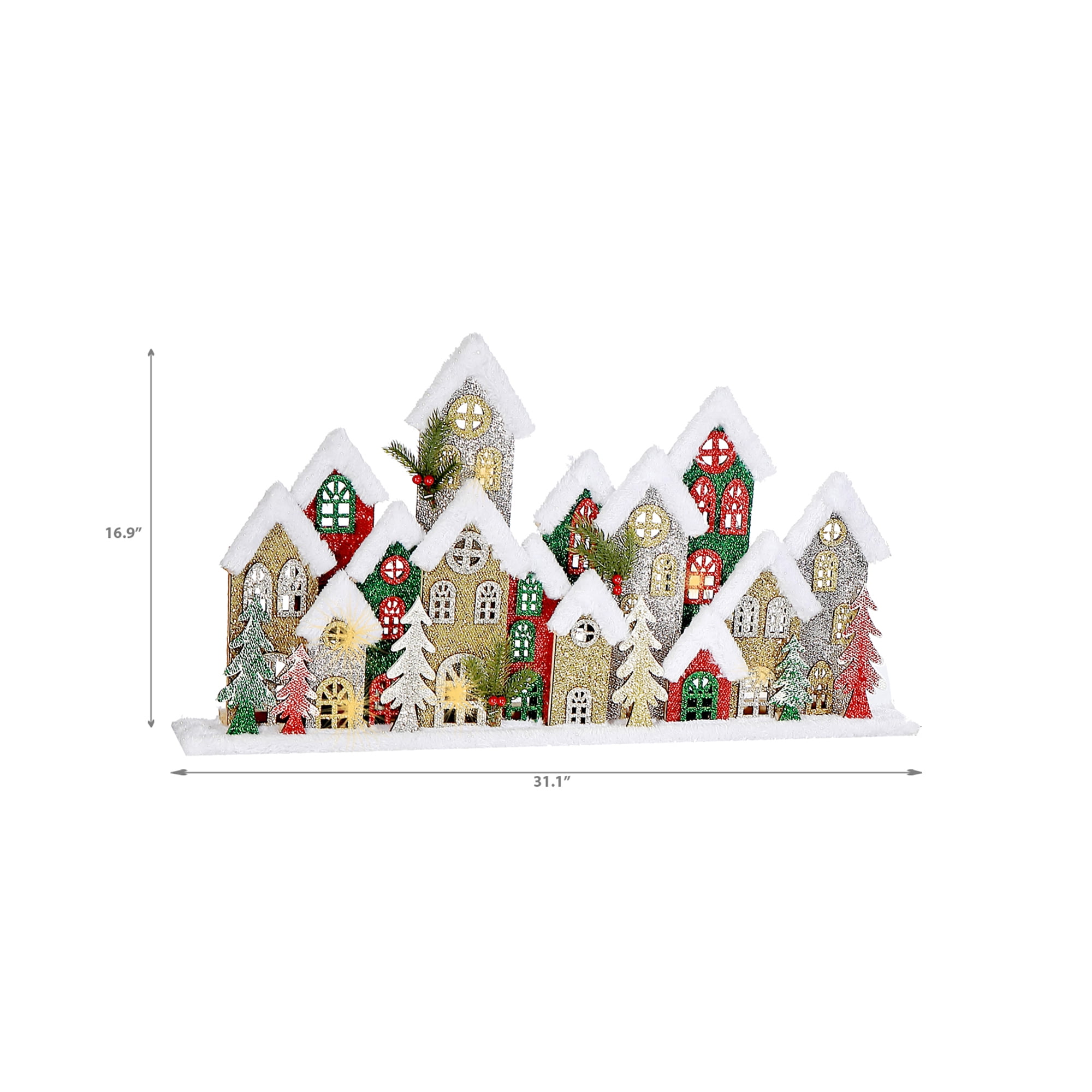 Led Snow Covered Wooden Glitter Village (31.1")