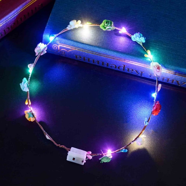 Fiudx Corona Led, Diademas Decorativas de Flores, Accesorios Florales Llamativos, Batería de Larga Duración, Ideal para Fiestas, Conciertos, Actividades Al Aire Libre y Uso Familiar.