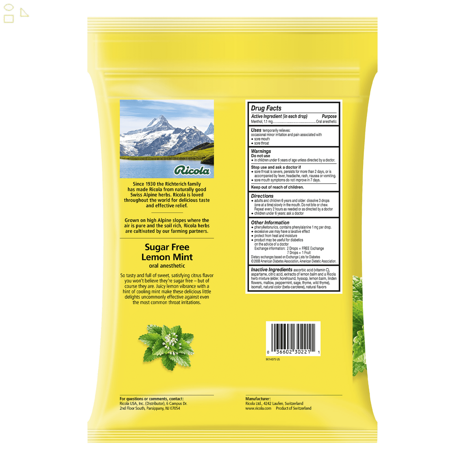 Ricola Sugar Free Lemon Mint Cough Drops, 210 Drops