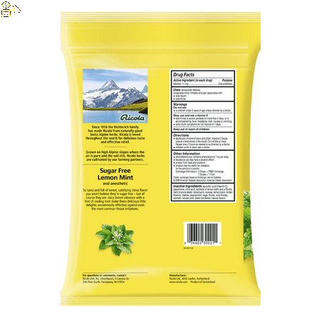 Ricola Sugar Free Lemon Mint Cough Drops, 210 Drops