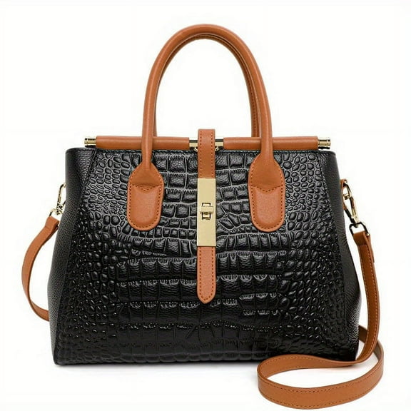 Women's shoulder bag, handbag, top handle, foreskin leather embossed crocodile pattern, single shoulder bag