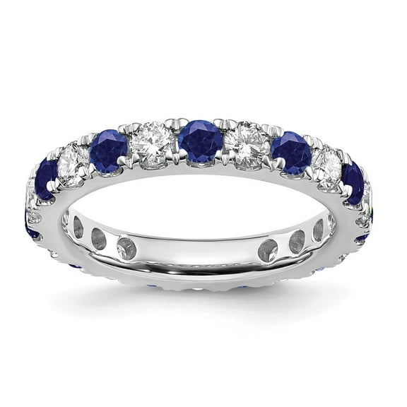 14k White Gold 1 carat Lab Grown Diamond VS/SI G and Lab Created Blue Sapphire Size 4 Eternity Band