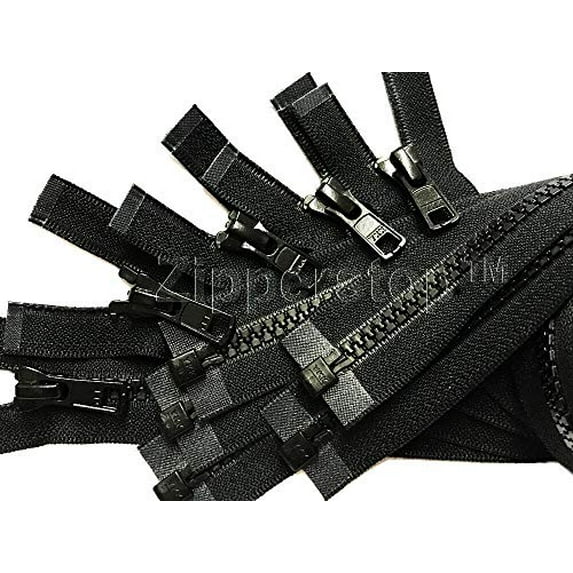 #5 Molded Black Vislon YKK Jacket Separating Zippers - Automatic Lock Slider - Choose Your Length - Made in The United States (10 Pieces Per Pack)