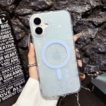 Case for iPhone 16 Plus Sparkle Glitter Bling Shell Pattern Magnetic Cover, Compatible with MagSafe Wireless Charging, Slim Lightweight TPU Bumper Shpckproof Case for iPhone 16 Plus, Blue