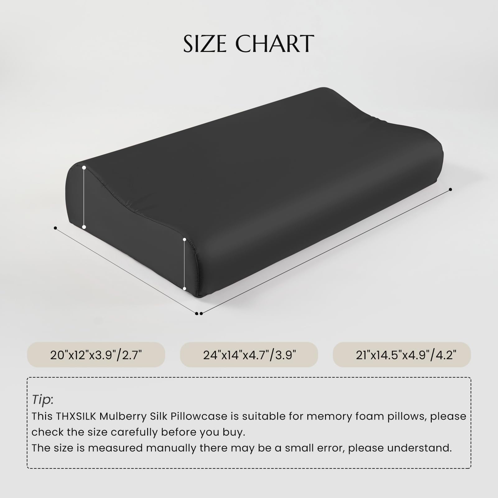 THXSILK Silk Contour Pillowcase, 19 Momme Silk Cervical Pillowcase, Neck Pillowcase, Wave Shape Pillow Case, 100% Pure Mulberry Silk, Black