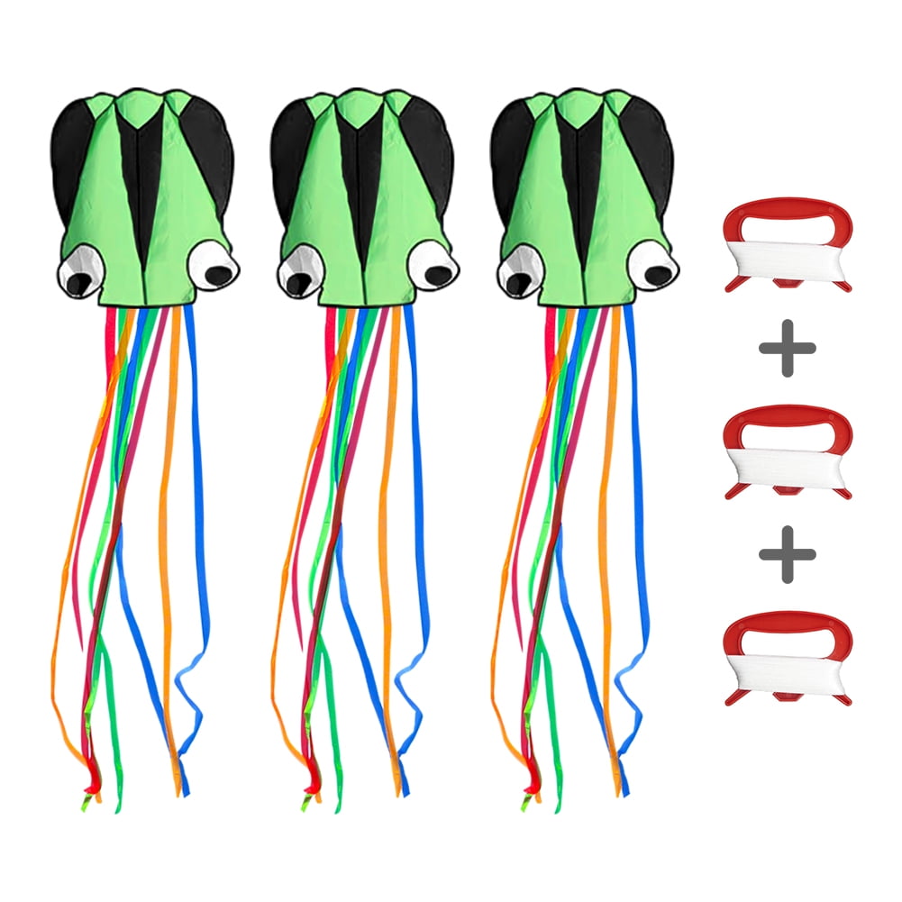 Kepooman 3 Pack Huge Mollusc Octopus Kite with Long Colorful Tail, 27.55" * 157.48", String Line Included, Green Kepooman 3 Pack Huge Mollusc Octopus Kite with Long Colorful Tail, 27.55" * 157.48", String Line Included, Green