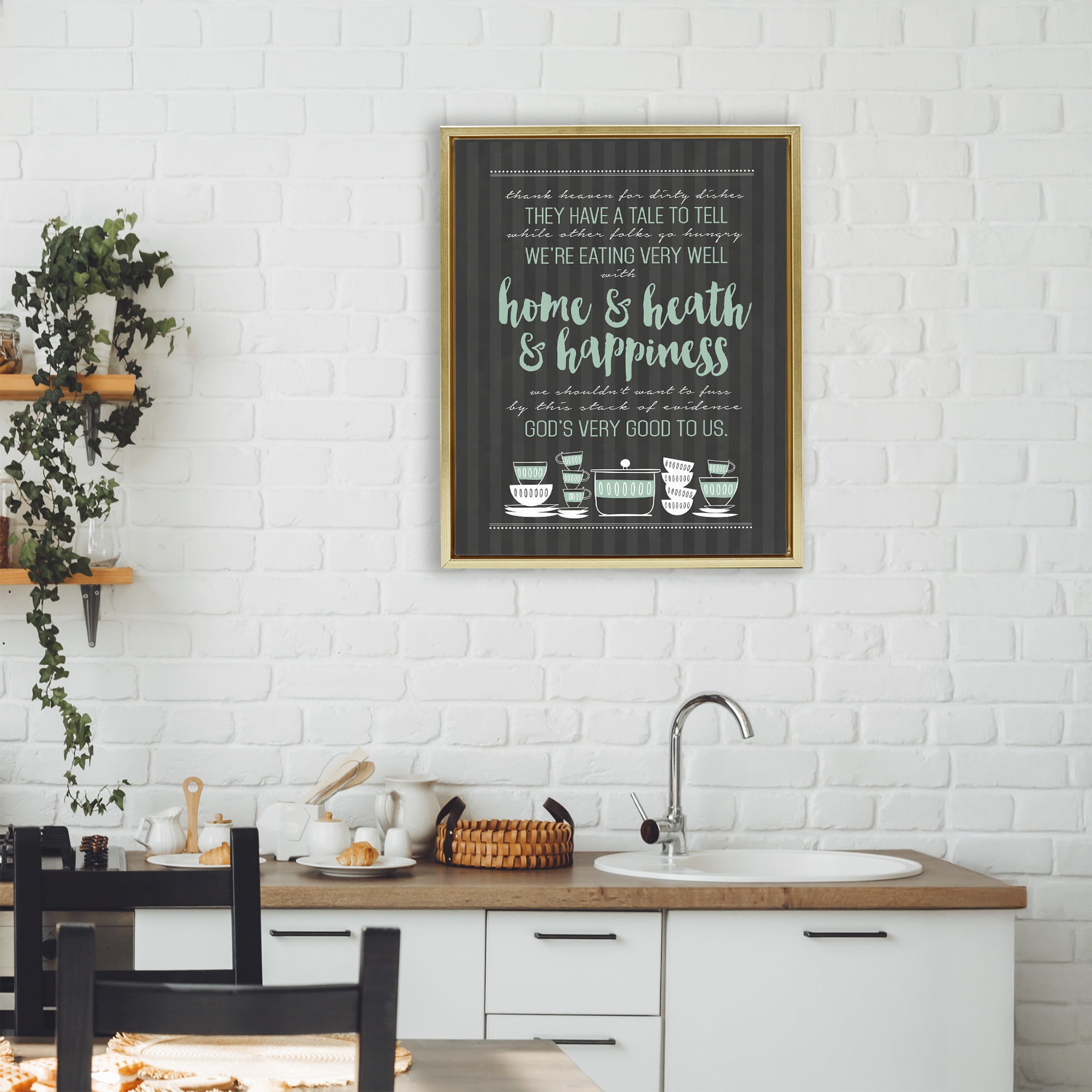 God's Good To Us Kitchen Gold Framed Floater Canvas Wall Art, design by Lettered and Lined