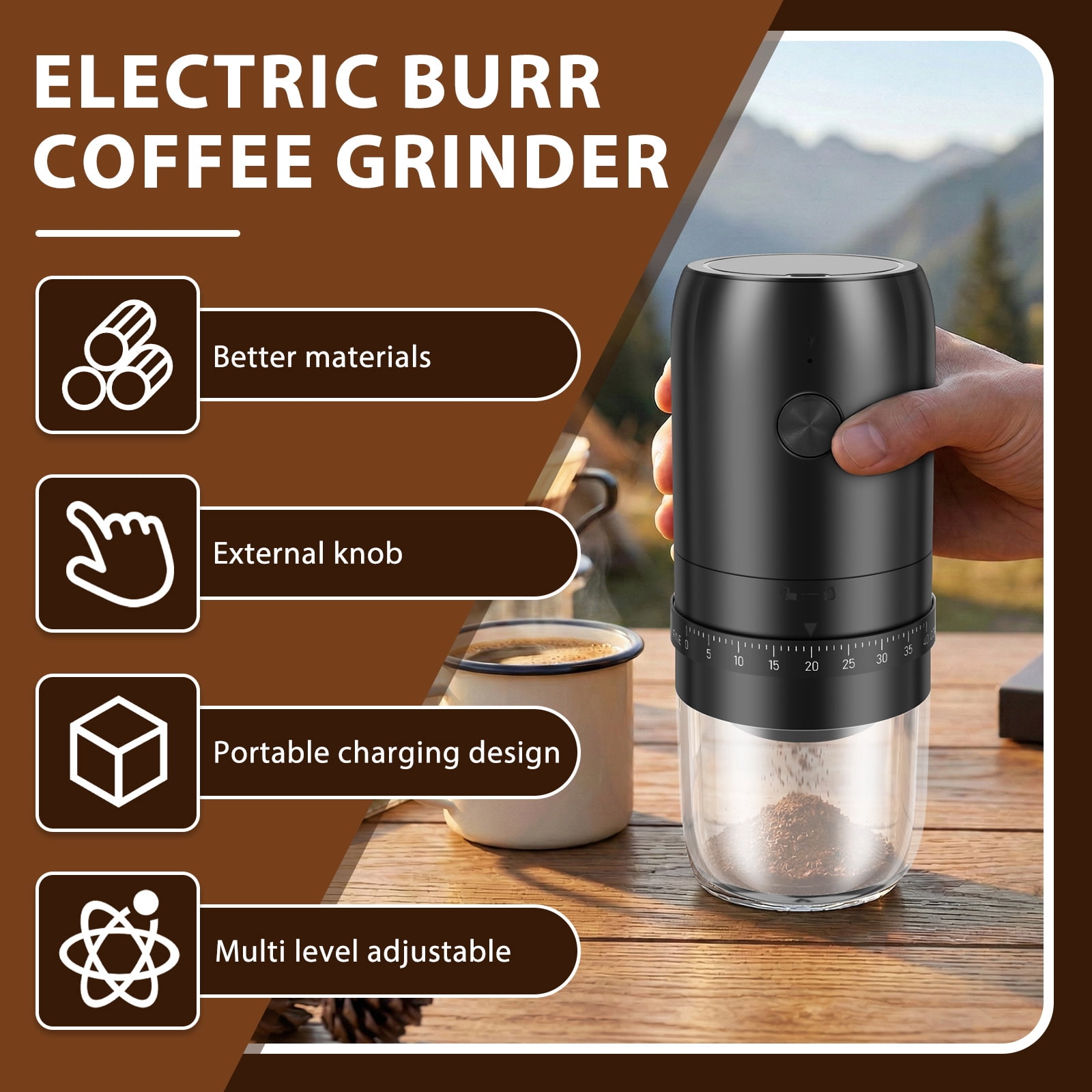 FkszlL Electric Burr Coffee Bean Grinder with 40 Adjustable Setting Cordless Mini Coffee Grinder with Conical Ceramic Burr Ideal for Home Travel Camping and Office