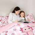 thumbnail image 4 of Manfei Snack Print Queen Comforter Set,Cute Axolotl Comforter Sets Queen For Girls,Pink White,Pink Reversible,3pcs,1 Comforter and 2 Pillowcases, 4 of 8
