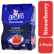 LALA Probiotic Yogurt Smoothie Drink with Protein, Strawberry, 7 oz Plastic Bottle (4 Ct)