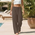 thumbnail image 4 of Women's Plus Size Linen Pants, Drawstring Waist, Loose Casual Joggers, Breathable Summer Wide Leg, 4 of 8