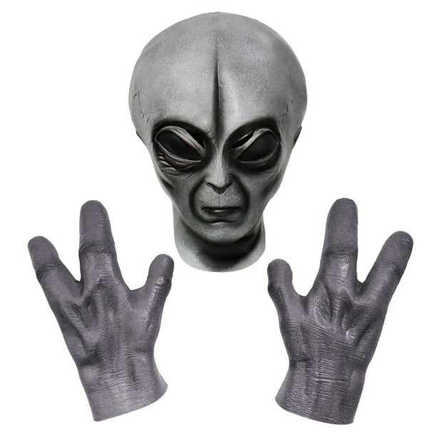 Máscara de látex UFO Alien, máscara de látex, casco de manos, accesorios de disfraz para fiesta de Halloween, 51 áreas