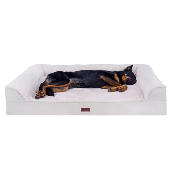 FurHaven Jumbo Plus (53"x40") Cooling Gel Dog Bed – Cool Gel Memory Foam Sofa Pet Bed, Embossed Velvet, Removable Washable Cover, Clay