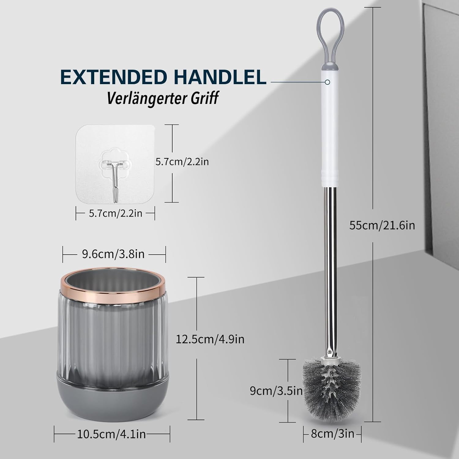 Toilet Bowl Brush and Holder Set with Separate Base for Floor and Wall Mounted