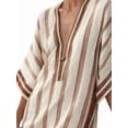 thumbnail image 3 of Women Beach Boho Color Block Swing Flowy Mini Dress Half Sleeve V Neck Side Slit Short Dress Brown S, 3 of 5