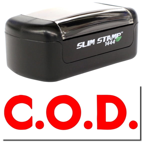 Slim Pre-Inked Bold COD Stamp Stamp, Slim 1444, Ultra Slim Design, Impression Size 1/2" by 1-3/4", Up to 25,000 Impressions - Red Ink