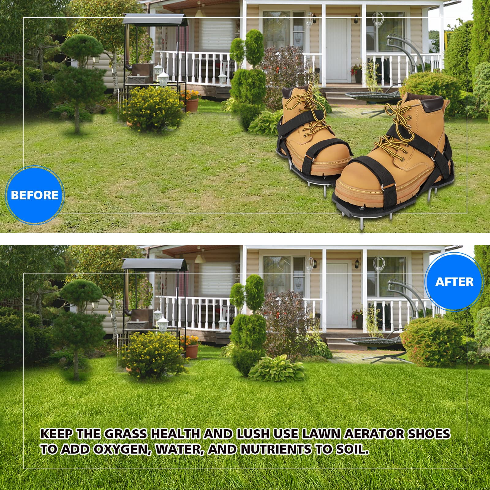 Lawn Aerator Shoes For Grass - Pre-assembled Soil Yard Tool Aerating Patio Garden  Black Medium