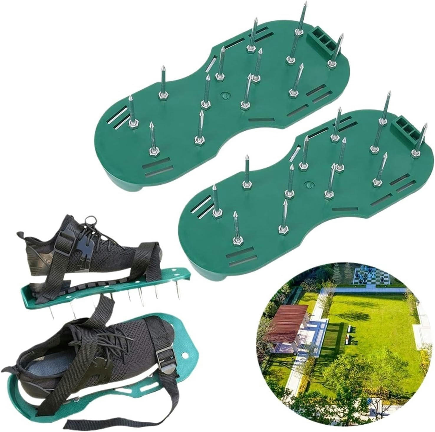 Lawn Aerator Tool Lawn Aerator Shoe Garden Lawn Nail Shoes Loose Soil Self-Leveling Epoxy Yard Grass Cultivator Scarification Nail Tool(Green)