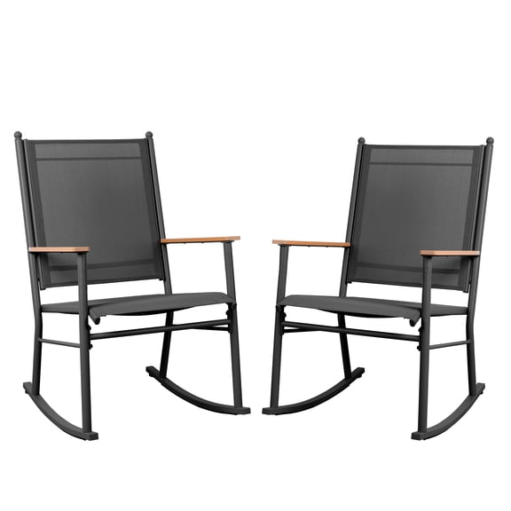 Walsunny Outdoor Patio Chairs Set of 2 Rockers Metal Rocking Chairs Furniture for Porch Backyard Lawn Garden,Black