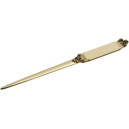 24K Gold Plated Letter Opener Knife – Antique Golden Rose Design - Flat Ergonomic Handle for Comfort – Desk and Office Supplies