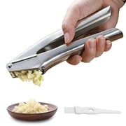 Premium Garlic press, Stainless Steel Garlic Mincer with Square Hole - Rust Proof, Professional Grade Garlic Crusher & Ginger Press - Heavy Duty, Sturdy, Easy Squeeze and Clean, Di