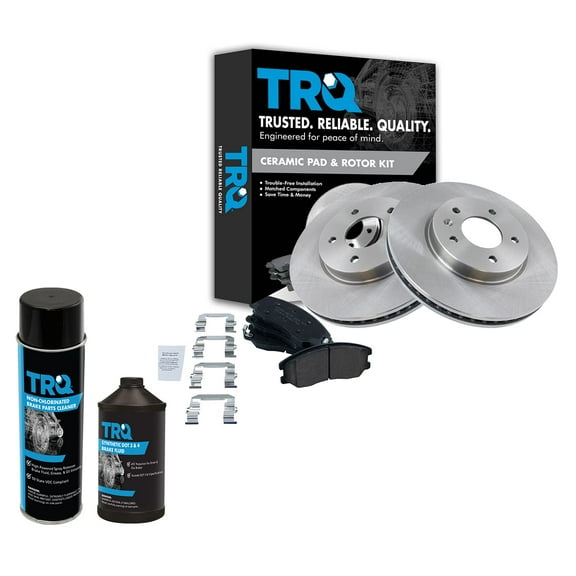 TRQ Front Ceramic Brake Pad & Rotor Kit w/Fluids for Chevy Equinox Torrent Vue BKA17548