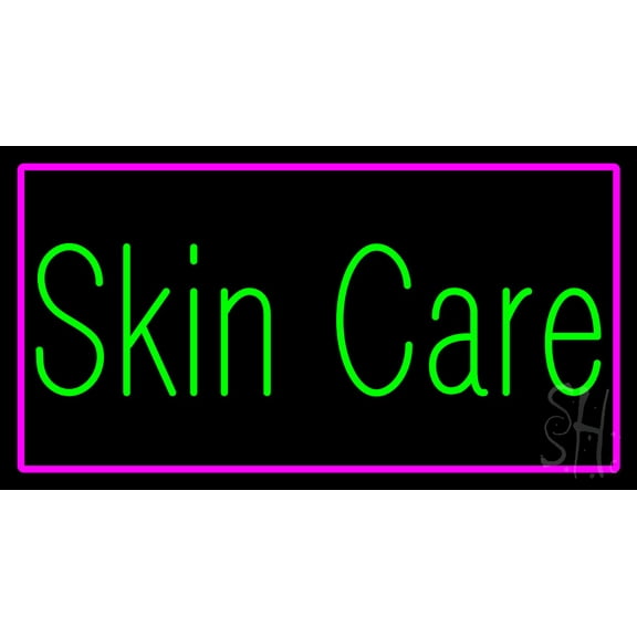 Green Skin Care Pink Border LED Neon Sign 20 x 37 - inches, Black Square Cut Acrylic Backing, with Dimmer - Bright and Premium built indoor LED Neon Sign for Spa interior decor and storefront.