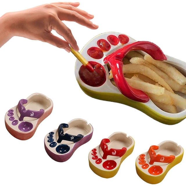 Zapatillas de Cerámica Divertidas, Cenicero de 5 Compartimentos, Diseño de Chanclas, Platos Versátiles para Servir, Accesorio Decorativo para Mesa, para Uso En Interiores y Exteriores, Idea