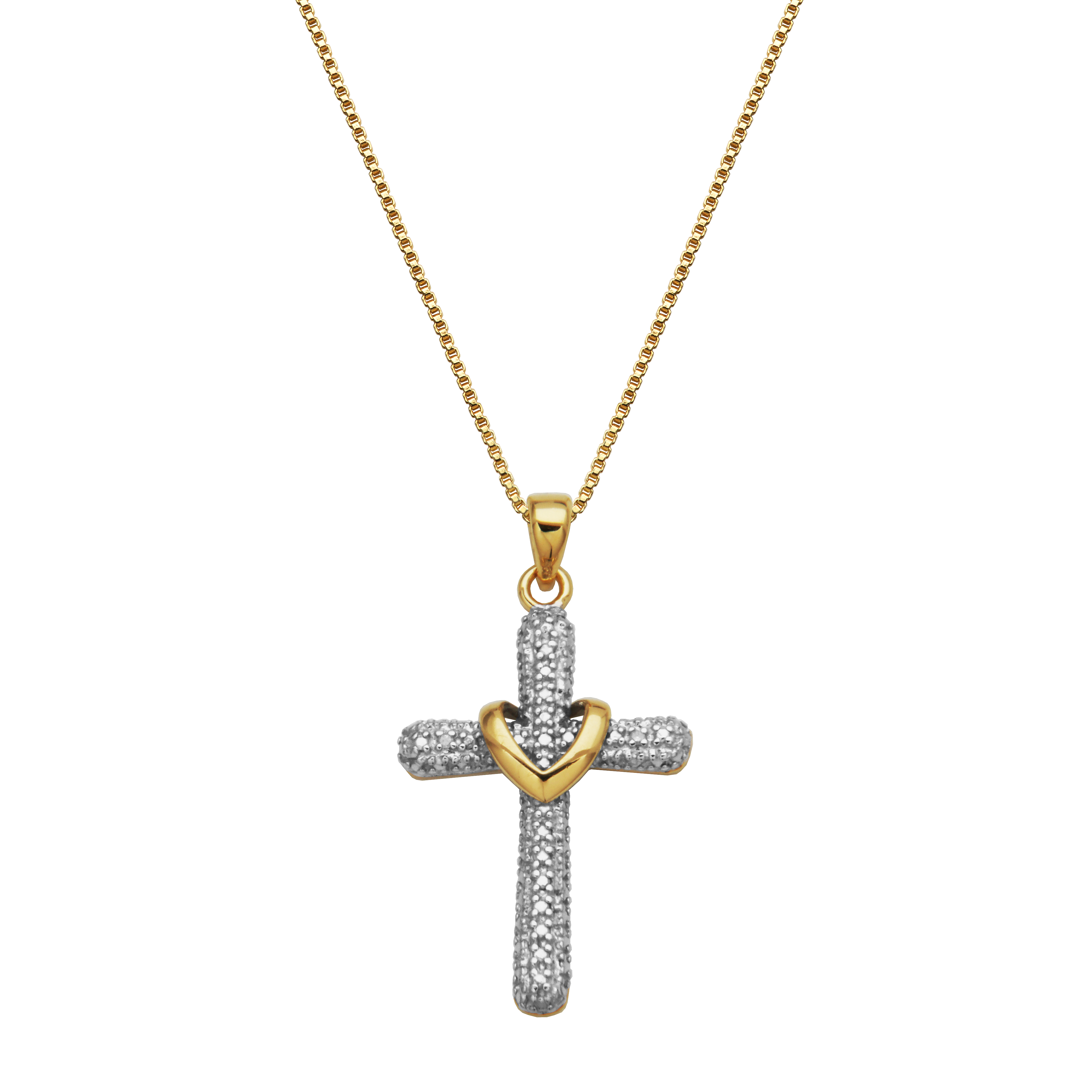 Forever Facets Diamond Accent Cross Earrings and Pendant Necklace Set in Gold over Sterling Silver, Adult Female