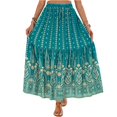 thumbnail image 2 of Women Boho Vintage Floral Print Long Skirt Summer Tiered Maxi Skirt Green XL, 2 of 7