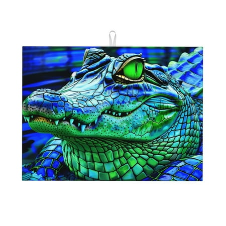 

Tebeau Colorful Stained Glass Crocodile Print Dish Drying Mat for Kitchen Counter Dish Drying Pad with Non-slip Rubber Backed Hide Stain Anti Absorbent for Kitchen Counter Drying Mat