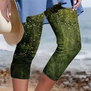 Pxkloy Women's Capris Leggings Knee Length Tummy Control Cropped Trouser High Waist Solid Color Capris Slim Fit Yoga Stretch Capris Pants 2025 Green,XL