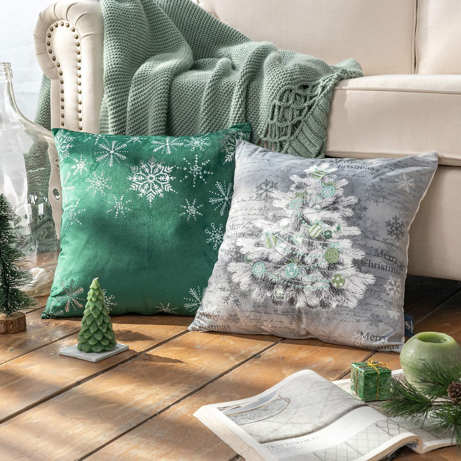 Embroidered Velevet Christmas Pillows, 45x45 cm and 30x50 cm - inserts not  included