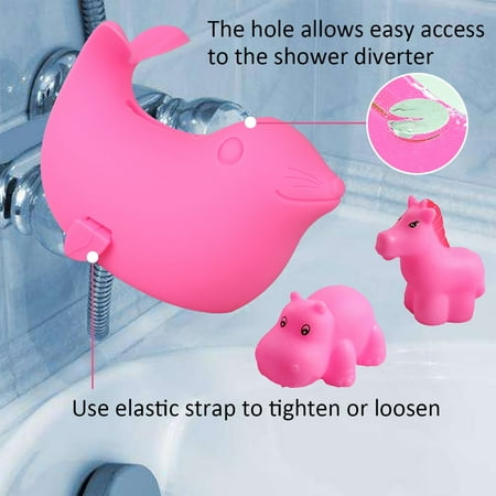 Bath Spout Cover Baby Bath Tub Faucet Silicone Safe Extender Protector Sea Lions for Children Kid Use- Pink