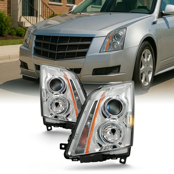 AKKON - For 2008-2014 Cadillac CTS Projector Headlight Assembly Chrome Housing Clear Lens Full Set