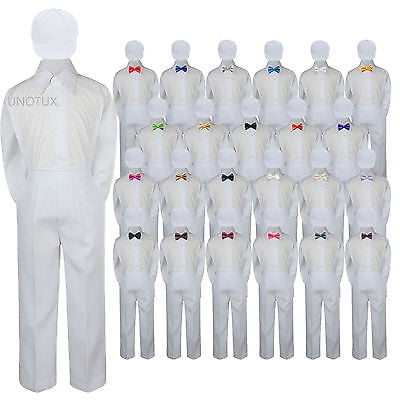 

Baby Kid Boys Wedding Formal 4pc Set Shirt White Pants Bow Tie Hat Suit size S-7