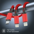 thumbnail image 6 of Cshidworld Multi Charging Cords 4ft, Multi Fast Charger Nylon Braided 3 in 1 Universal Phone Charger Fast Charging with iPhone Port/Type C Port Compatible with Most Phones & Pads,Red, 6 of 7