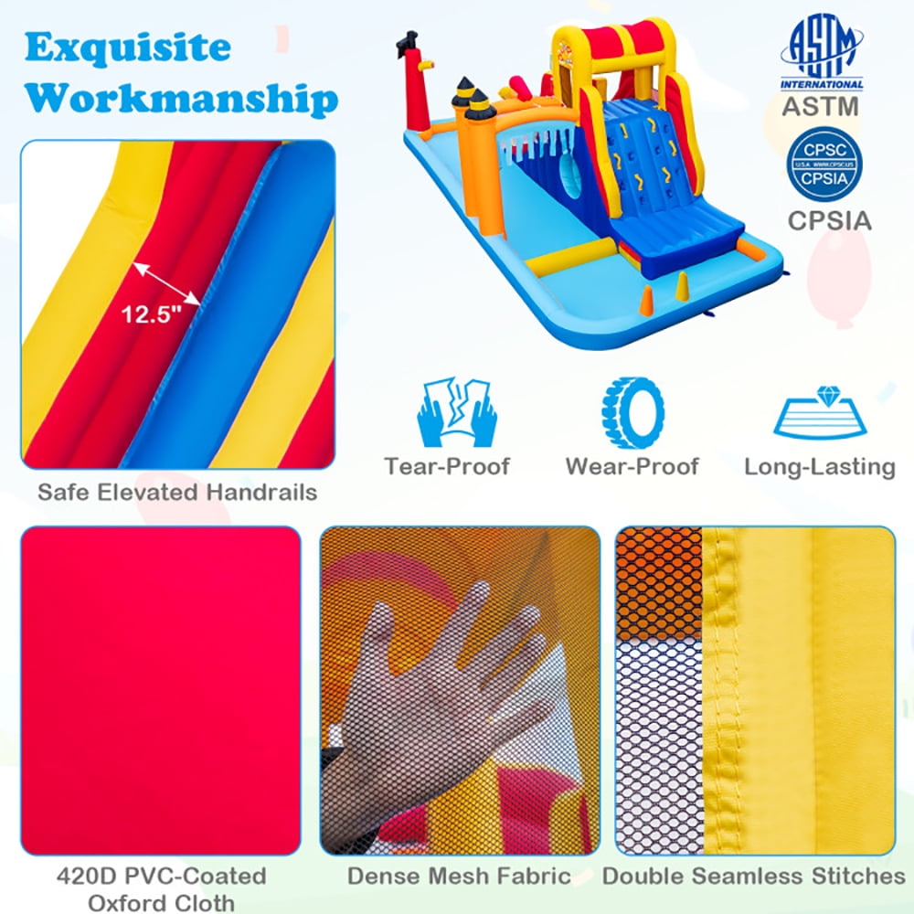 Aimee Lii 6-In-1 Inflatable Water Slide with Dual Slides Climbing Wall and Cave Crawling Game with 950W Blower, Playhouse for Kids Outdoor