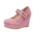 thumbnail image 3 of Willtoo Women’s Double Buckle Mary Jane Wedge Pumps, Faux Suede Platform Closed Toe High Heel Shoes, Party Dress Casual Heels, 3 of 5