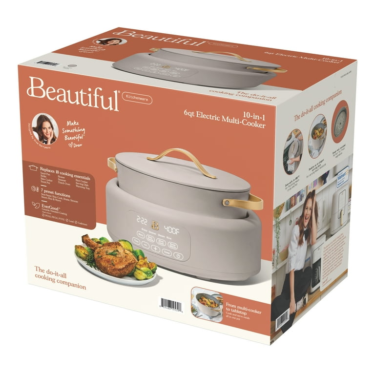 Beautiful 10 in 1, 6 Qt Electric Multi-Cooker, Porcini Taupe by