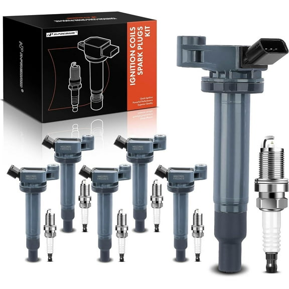 A-Premium Set of 6 Ignition Coil Pack and Iridium Spark Plugs Compatible with Toyota Camry 2002-2006, Highlander, Sienna & Lexus RX300 ES300 RX330 ES330, 3.0L 3.3L