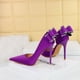 thumbnail image 2 of Zapatos de mujer de tacón alto con plataforma, de boca baja, delgados, para banquetes, con punta hueca, con diamantes de agua y lazo en la espalda, para bodas y novias, 2 of 5