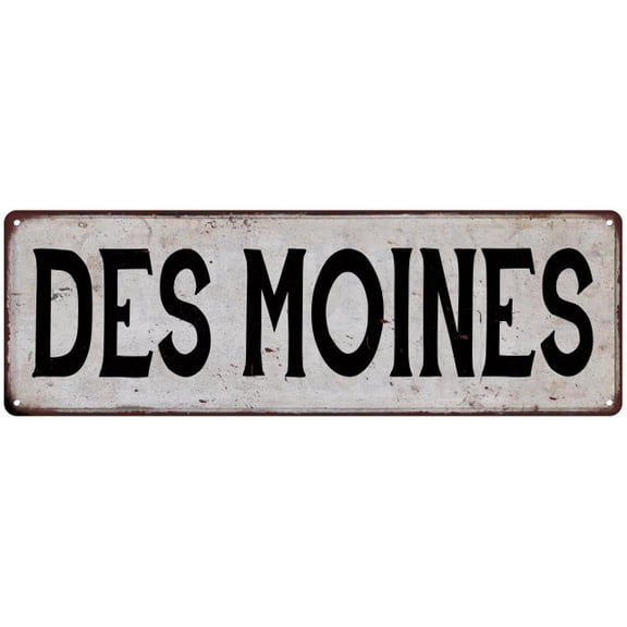DES MOINES Vintage Look Rustic Metal City State Sign 8 x 24 Matte Finish Metal 108240041281
