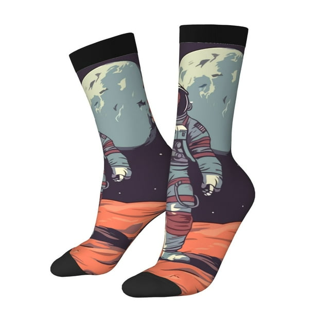 Fotbe Astronaut With American Flag Calcetas Largas con Estampado para Hombre y Mujer – Calcetas de Compresión Transpirables y Elásticas, Viajar y Uso Diario Talla 5-11