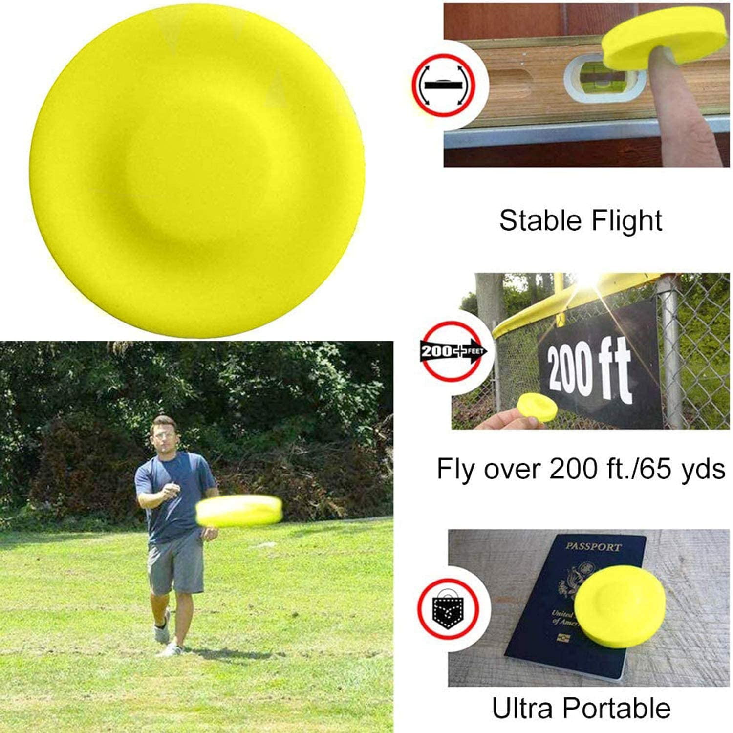 3 Pcs Mini Frisbee Silicone Sports  Soft Catching Flying Disc Sports Yellow 