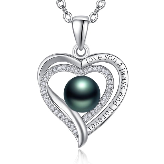 Black Pearl Necklace Sterling Silver Tahitian Pearl Pendant Necklaces for Women Mom Mother Heart Necklace Jewelry Gifts for Women