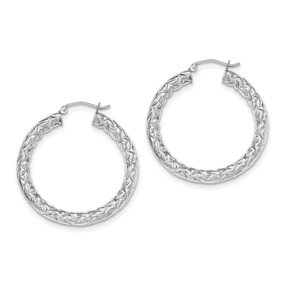 Beautiful Sterling Silver Rhodium-plated Textured 4x35mm Hoop Earrings